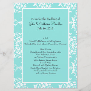 Aqua Blue Damask Wedding Table Menu