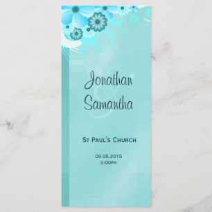 Aqua Blue Dark Teal Floral Wedding Programmes