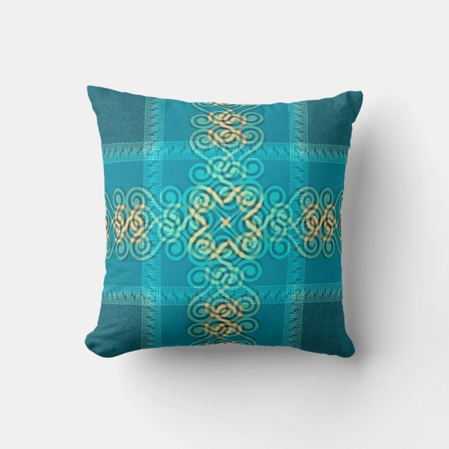 Aqua Blue Decorative Curls Big Cushion Pillow (Front)