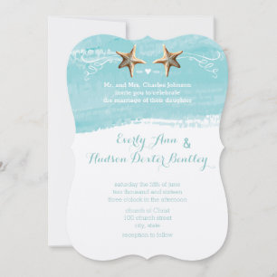 Aqua Blue Destination Beach Starfish Wedding Invitation