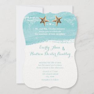Aqua Blue Destination Beach Starfish Wedding Invitation