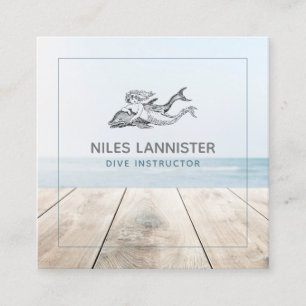 Aqua Blue Dive Instructor Mermaid Dolphin Square Business Card