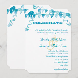 Aqua Blue Dots Bunting Pennant Wedding Invitations