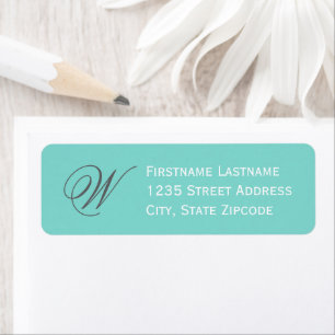 Aqua Blue Elegant Script Monogram Return Address