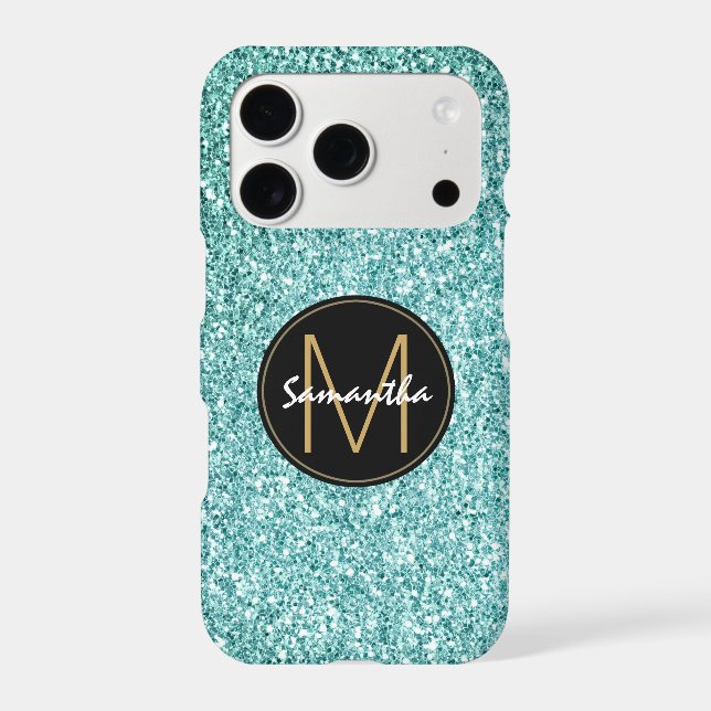 Aqua Blue Faux Glitter Name  (Back)