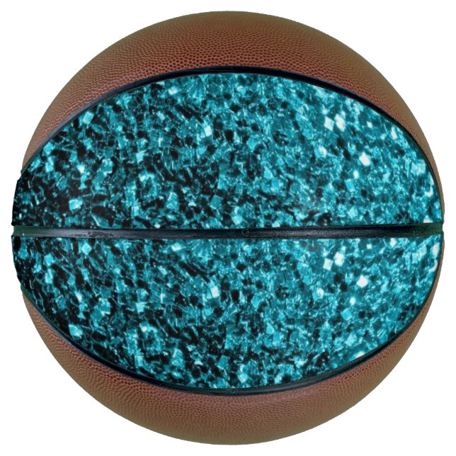Aqua blue faux glitter sparkles bling basketball (Front)