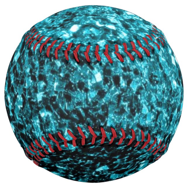 Aqua blue faux glitter sparkles bling softball (Front)
