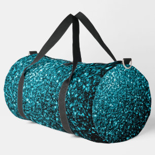 Aqua blue faux glitter sparkles duffle bag
