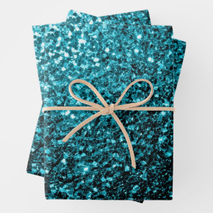 Aqua blue faux glitter sparkles wrapping paper sheet