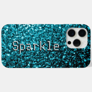 Aqua blue faux glitters sparkles Your text iPhone 15 Pro Max Case