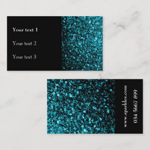 Aqua blue faux shiny glitter sparkles and black business card