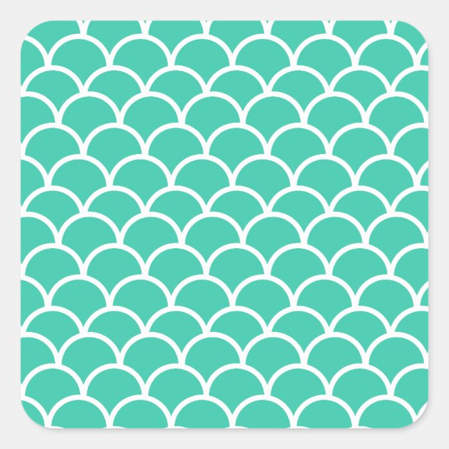 Aqua Blue Fish scale pattern Square Sticker (Front)