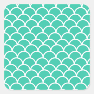 Aqua Blue Fish scale pattern Square Sticker