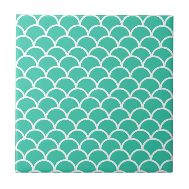 Aqua Blue Fish scale pattern Tile (Front)