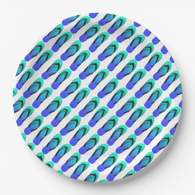 Aqua Blue Flip Flops Paper Plate (Front)
