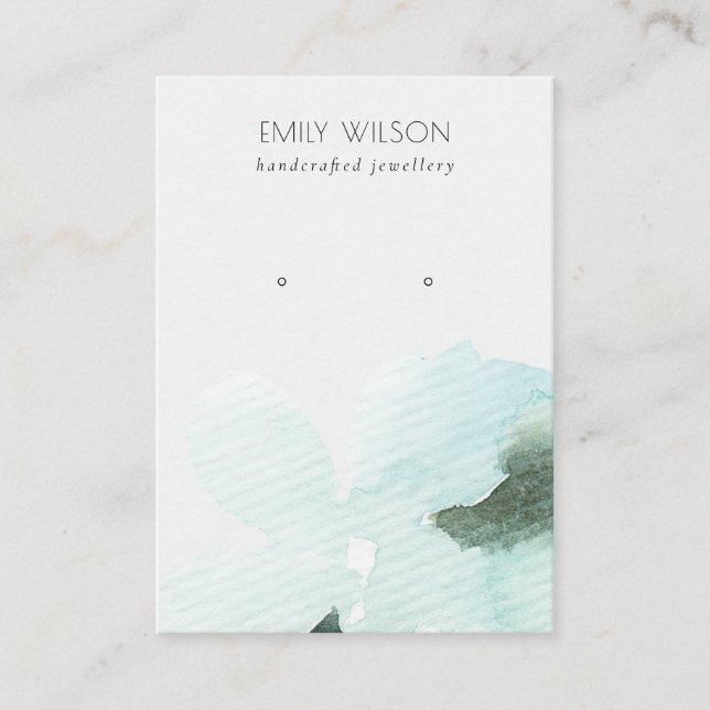 Aqua Blue Floral Abstract Stud Earring Display Business Card (Front)