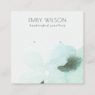 Aqua Blue Floral Abstract Stud Earring Display Square Business Card