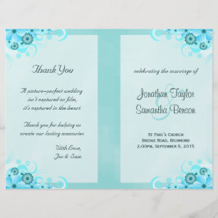 Aqua Blue Floral BiFold Wedding Program Templates