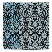 Aqua Blue Floral Damask on Black
