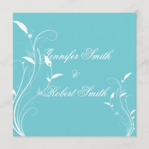 Aqua Blue Floral Filigree Wedding Invitation