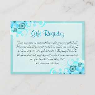 Aqua Blue Floral Mini Wedding Gift Registry Enclosure Card