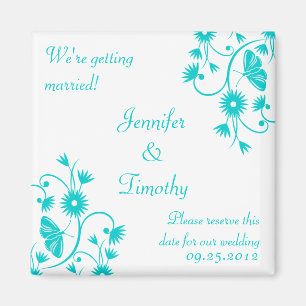 Aqua blue floral save the date magnet