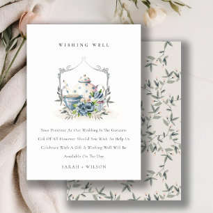 Aqua Blue floral Teapot Cup Wedding Wishing Well Enclosure Card