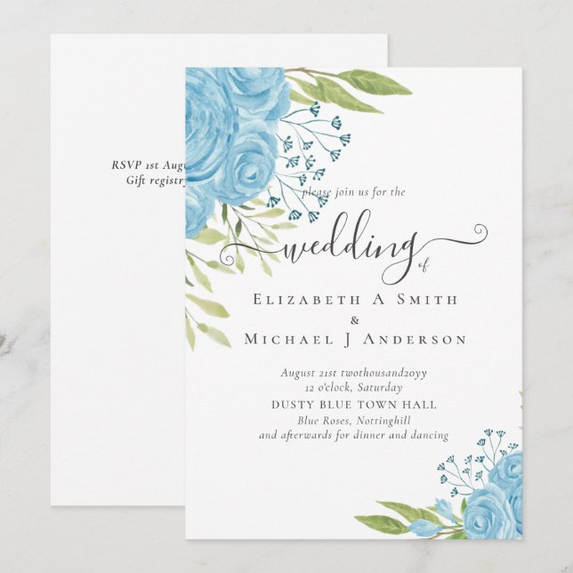 Aqua Blue Floral Wedding  (Front/Back)