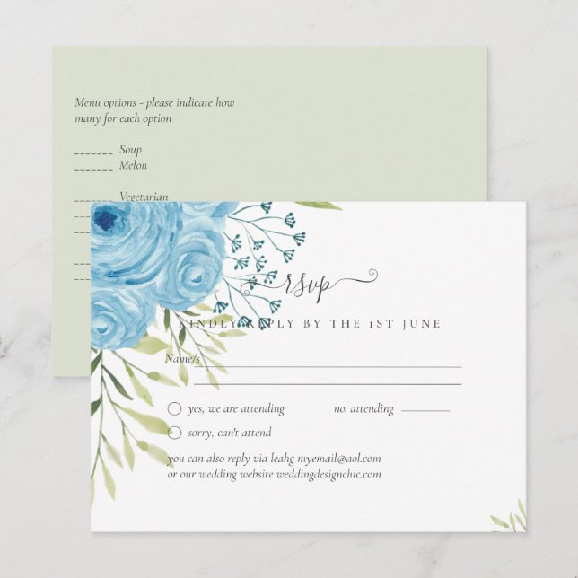 Aqua Blue Floral Wedding  Postcard (Front/Back)