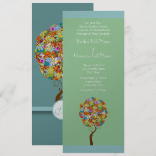 Aqua Blue Flower Love Tree Wedding Invitation
