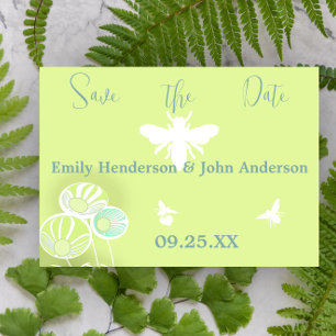 Aqua Blue Flowers and Bees Wedding Invitation