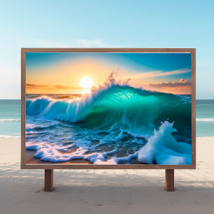 Aqua Blue Frozen Ocean Waves Seascape Poster