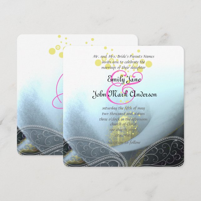 Aqua Blue Fuchsia Calla Lily Flower Wedding Invitation (Front/Back)
