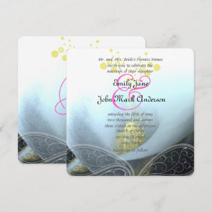 Aqua Blue Fuchsia Calla Lily Flower Wedding Invitation