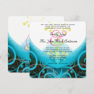Aqua Blue Fuchsia Calla Lily Flower Wedding Invitation
