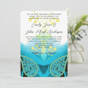 Aqua Blue Fuchsia, Lime Paisley Calla Lily Invitation