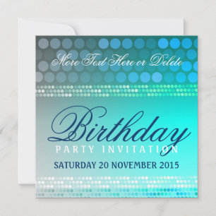 Aqua Blue Funky Dance Party Birthday Invitation