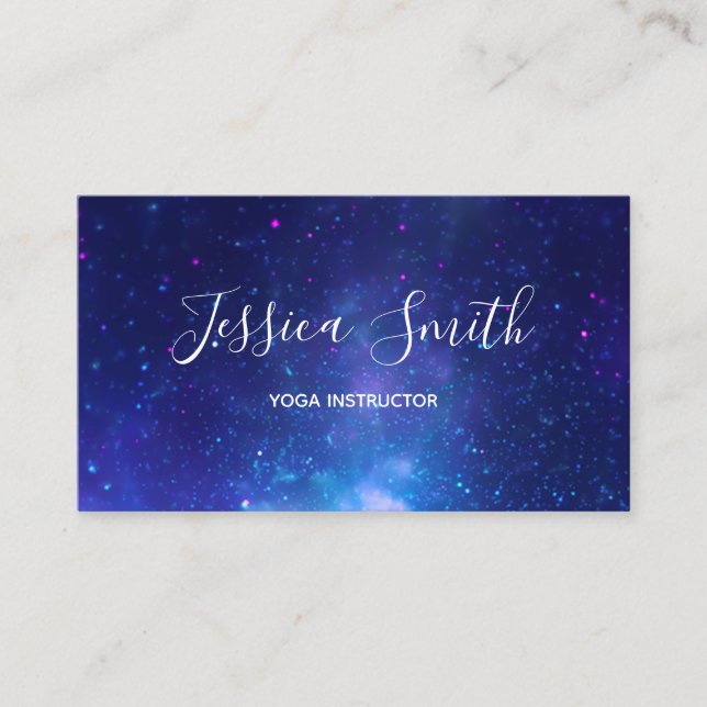 Aqua Blue Galactic Centre Yoga Instructor Business Card (Front)