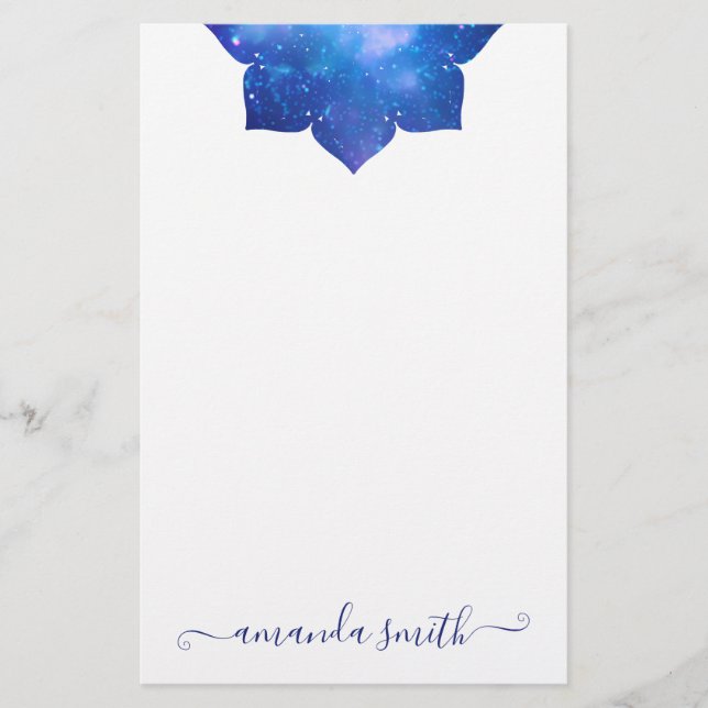 Aqua Blue Galactic Mandala Stationery (Front)