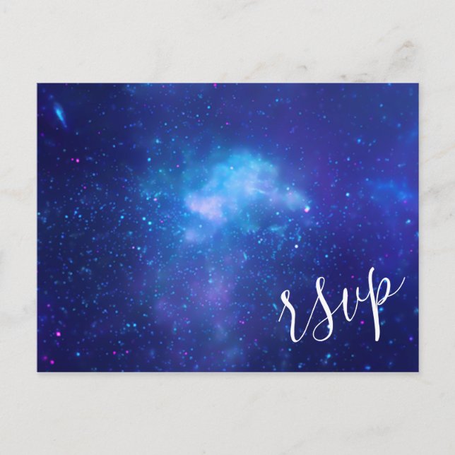 Aqua Blue Galactic Photo Elegant RSVP Invitation Postcard (Front)