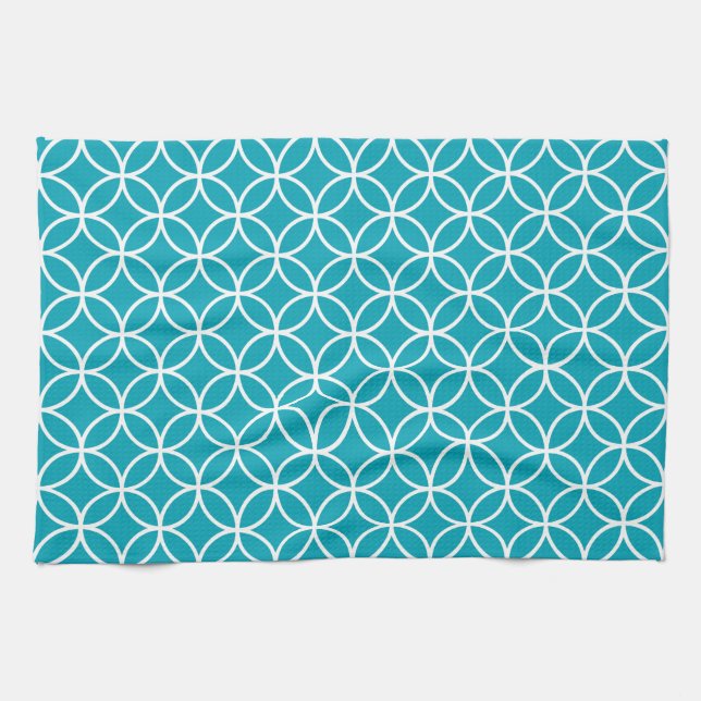 Aqua Blue Geometric Kitchen Towels (Horizontal)