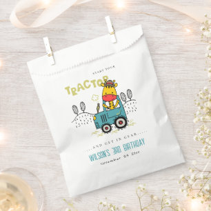 Aqua Blue Giraffe In Farm Tractor Boys Birthday Favour Bags