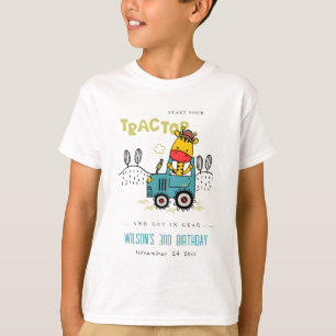 Aqua Blue Giraffe In Farm Tractor Boys Birthday T-Shirt