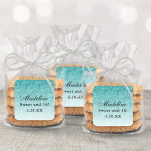 Aqua Blue Glam Glitter Personalised Square Sticker