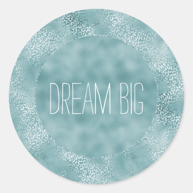 Aqua Blue Glam Leopard Print Classic Round Sticker (Front)