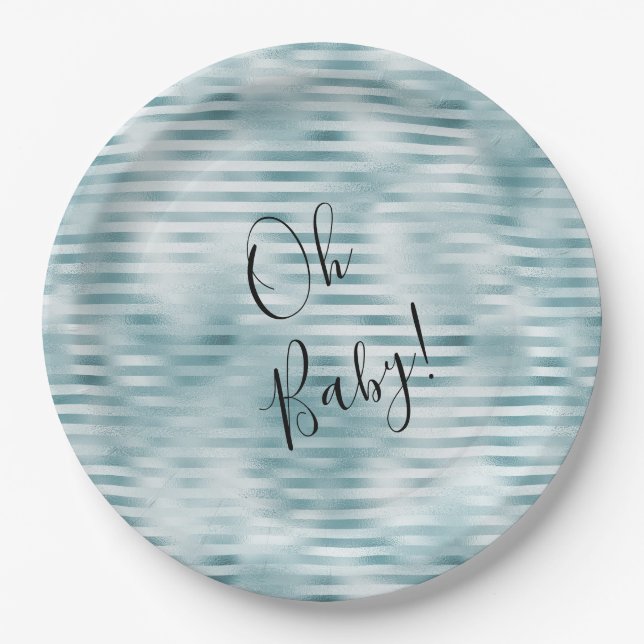 Aqua Blue Glam Stripes Paper Plate (Front)