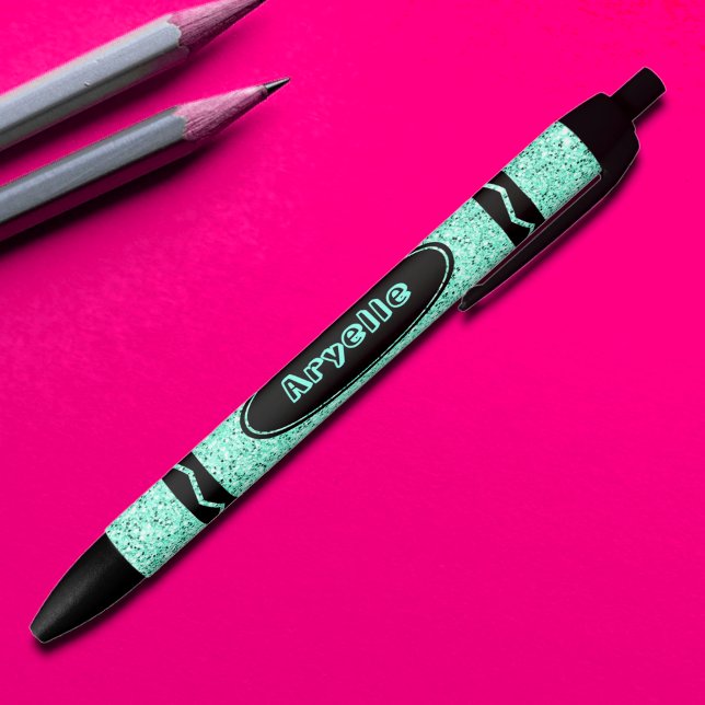Aqua Blue Glitter Crayon Custom Name Push Pen (Creator Uploaded)