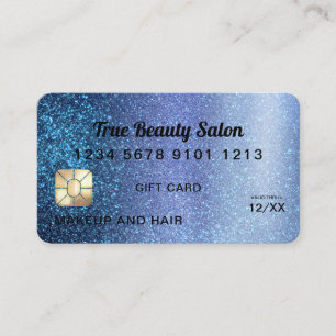 Aqua Blue Glitter Credit Card Gift Certificate