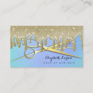 Aqua Blue Glitter Drips Hair Stylist Beauty Salon Business Card