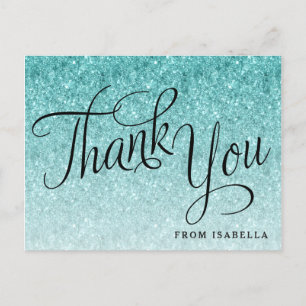 Aqua Blue Glitter Personalised Thank you Postcard